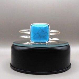 Turquoise-Style Cuff Bracelet – Stamped CW – Faux Silver with Wear 🌵